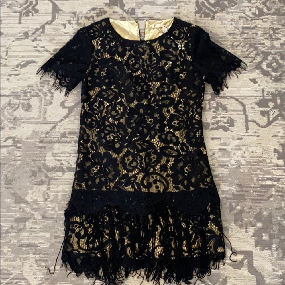Black and Gold lace mini dress